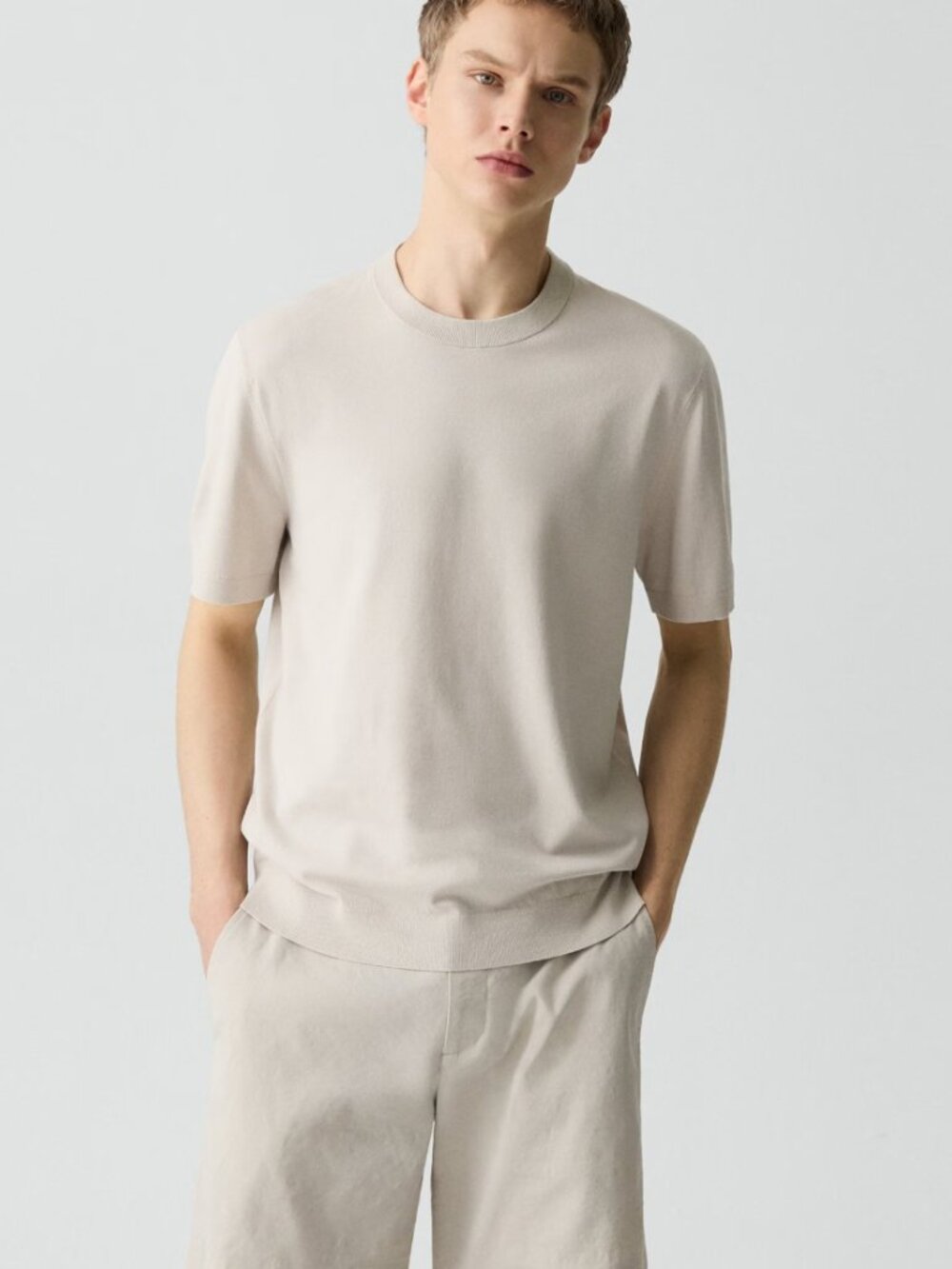 Theory Men’s Soris Tee in Light Bilen Size M Silver Cloud